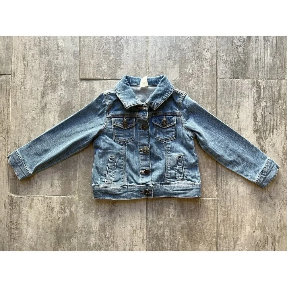 Little Girl Toddler Blue Jean Jacket Denim Cotton Fall Spring Coat 3T Stretch